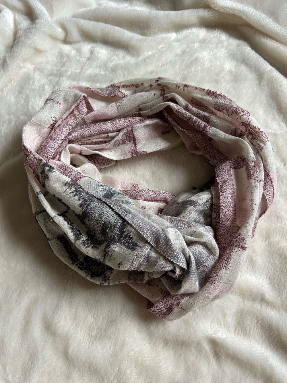 J. Jill pure jill red gray brutalist geometric lightweight infinity scarf